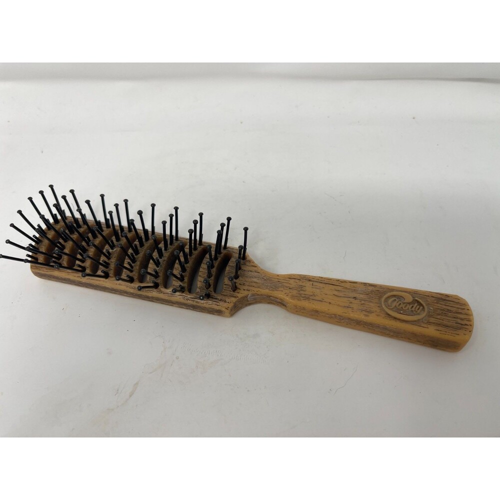 Vintage Goody Nylon Bristles Smoothing Hair Brush Brown Faux Wood Grain 7.75”